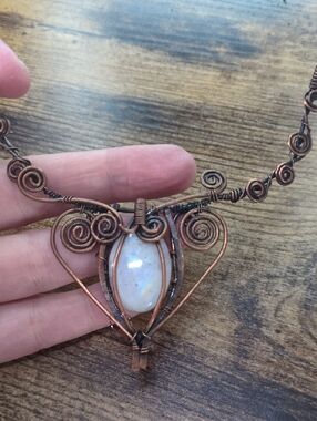 Copper Wire Necklace with MoonStone Pendant